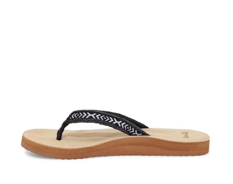 Sanuk Fraidy Tribal Hemp Women's Flip Flops Black / White | Canada 145BEX